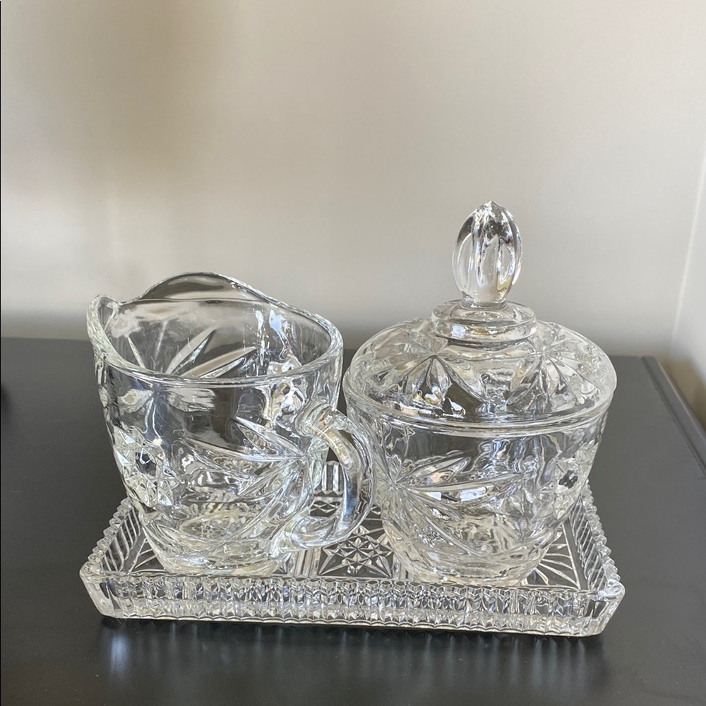 Vintage Anchor Hocking Star Of David Creamer, Sugar Bowl & Serving Tray Set!